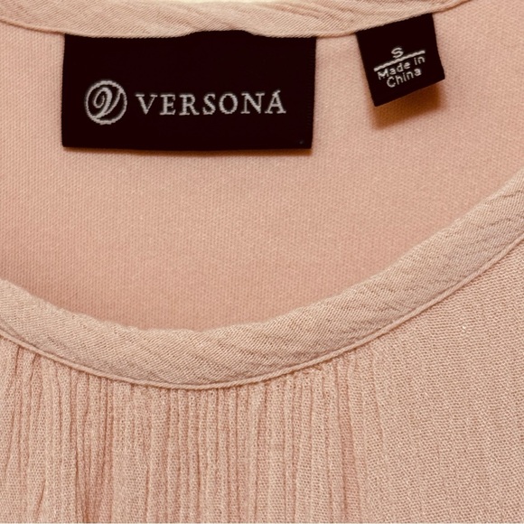 Versona Pink Peach Crochet Ruffled Tiered Sleeveless Flowy Dress Size S - Picture 6 of 9